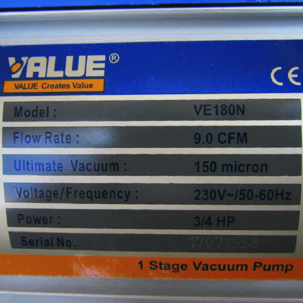 پمپ وکیوم تک مرحله ای ولیو مدل VE180N توان 3/4 اسب بخار - تصویر 2
